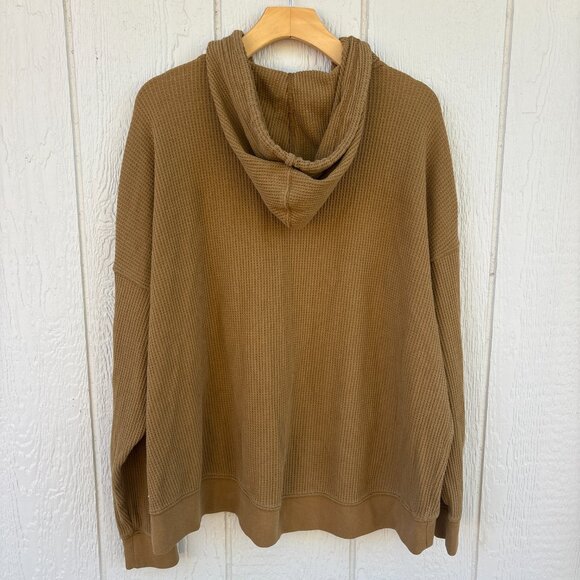 Aerie Cozy Waffle Hoodie Women's Large Tree Line Brown Oversized Boxy Winter - Picture 6 of 8